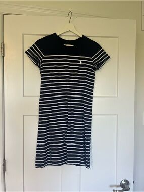 Polo by Ralph Lauren Navy and White Striped Midi Tee Dress